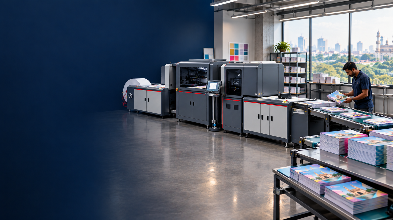 High-volume stacks of printed materials produced by a digital printing workflow